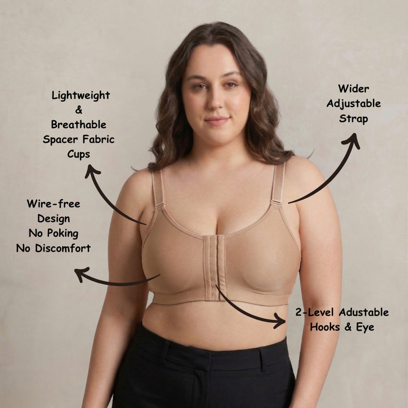 Posture Correction Bra for Women | Breathable Spacer Fabric Cups | Back Support Mesh | Wireless Full Coverage Bra | Daily Wear Comfort Bra for All-Day Support | Nude