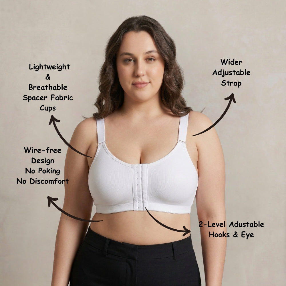 Posture Correction Bra for Women | Breathable Spacer Fabric Cups | Back Support Mesh | Wireless Full Coverage Bra | Daily Wear Comfort Bra for All-Day Support | White