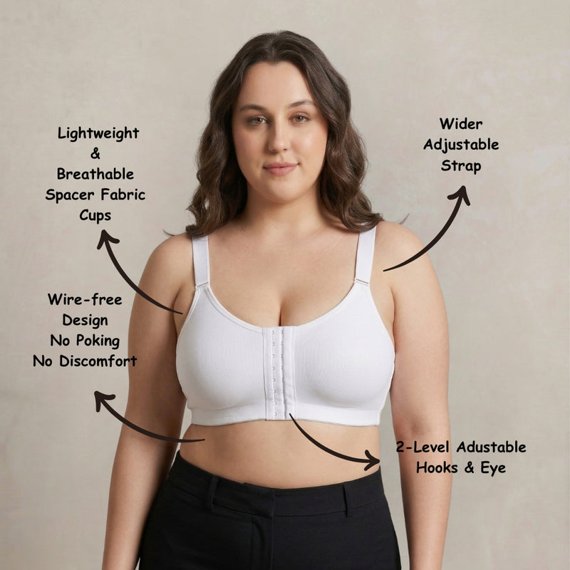 Posture Correction Bra for Women | Breathable Spacer Fabric Cups | Back Support Mesh | Wireless Full Coverage Bra | Daily Wear Comfort Bra for All-Day Support | White