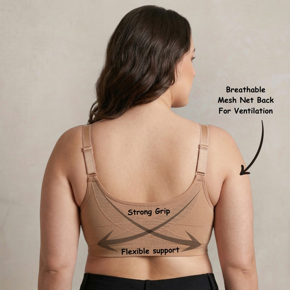 Posture Correction Bra for Women | Breathable Spacer Fabric Cups | Back Support Mesh | Wireless Full Coverage Bra | Daily Wear Comfort Bra for All-Day Support | Nude