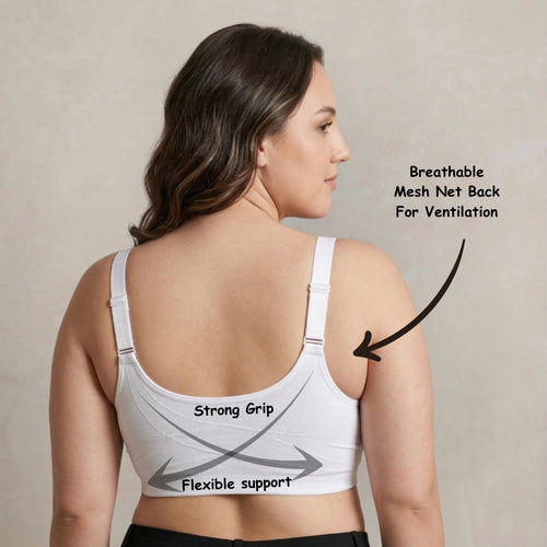 Posture Correction Bra for Women | Breathable Spacer Fabric Cups | Back Support Mesh | Wireless Full Coverage Bra | Daily Wear Comfort Bra for All-Day Support | White