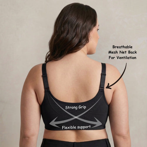 Posture Correction Bra for Women | Breathable Spacer Fabric Cups | Back Support Mesh | Wireless Full Coverage Bra | Daily Wear Comfort Bra for All-Day Support | Black