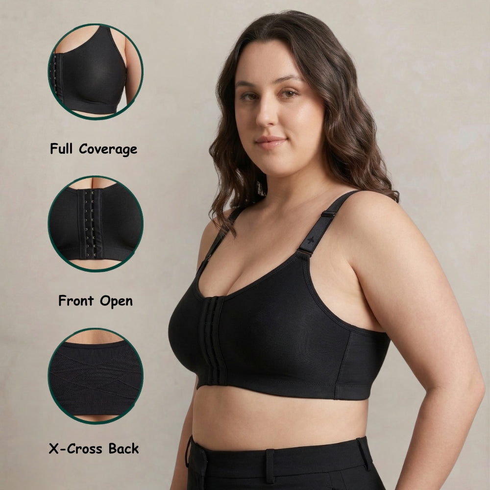 Posture Correction Bra for Women | Breathable Spacer Fabric Cups | Back Support Mesh | Wireless Full Coverage Bra | Daily Wear Comfort Bra for All-Day Support | Black