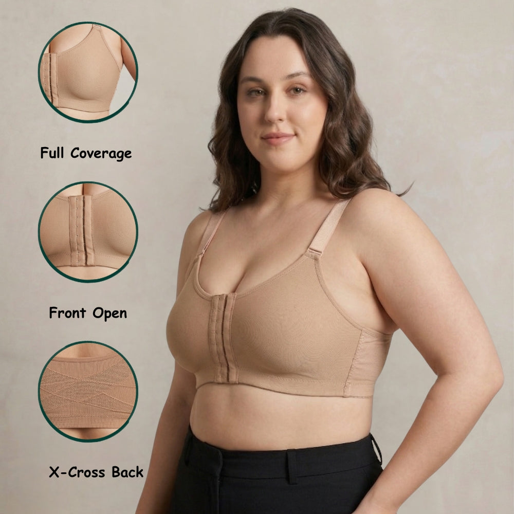 Posture Correction Bra for Women | Breathable Spacer Fabric Cups | Back Support Mesh | Wireless Full Coverage Bra | Daily Wear Comfort Bra for All-Day Support | Nude