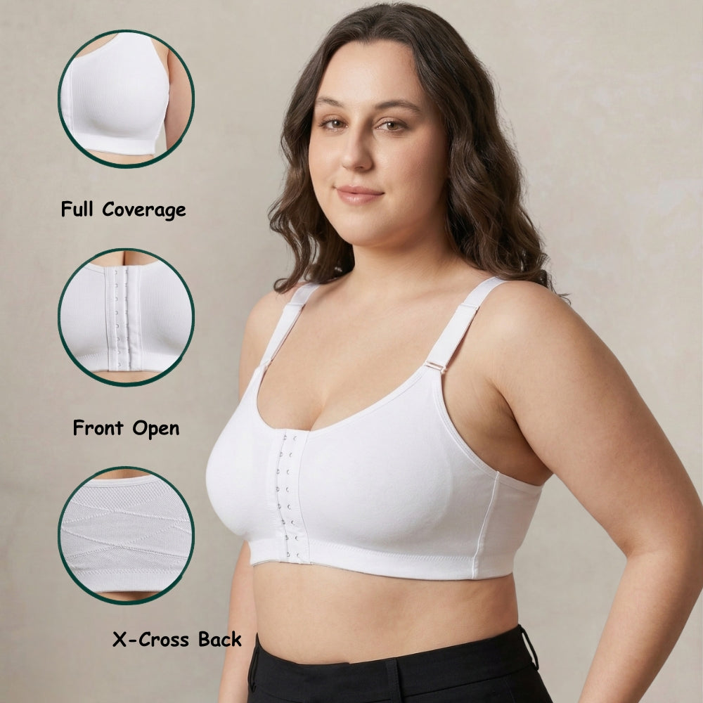 Posture Correction Bra for Women | Breathable Spacer Fabric Cups | Back Support Mesh | Wireless Full Coverage Bra | Daily Wear Comfort Bra for All-Day Support | White