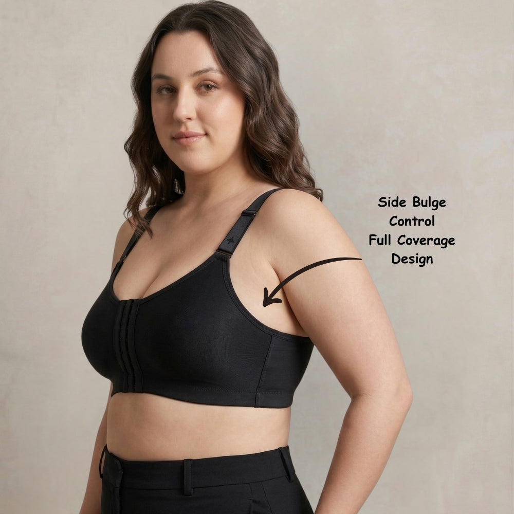 Posture Correction Bra for Women | Breathable Spacer Fabric Cups | Back Support Mesh | Wireless Full Coverage Bra | Daily Wear Comfort Bra for All-Day Support | Black