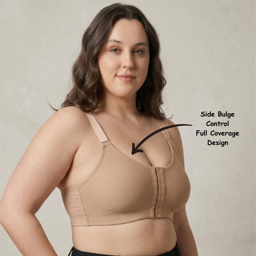Posture Correction Bra for Women | Breathable Spacer Fabric Cups | Back Support Mesh | Wireless Full Coverage Bra | Daily Wear Comfort Bra for All-Day Support | Nude